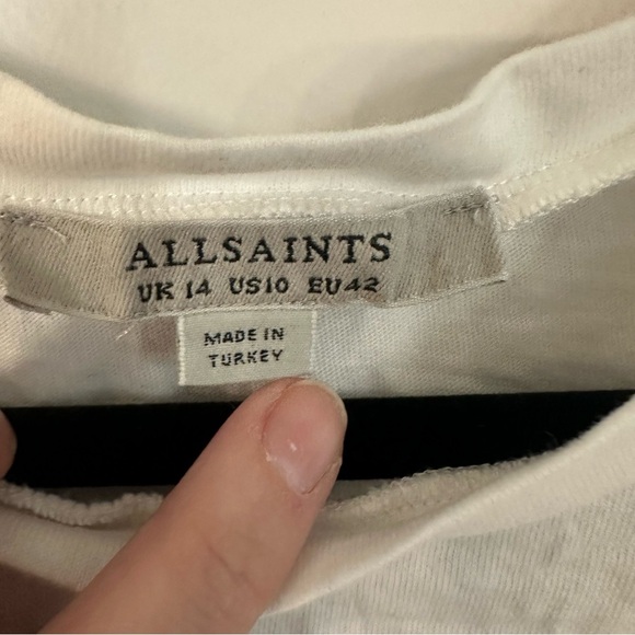 All Saints Women’s White Short Flutter Sleeve Cotton Crewneck Top Size 10 GUC - Picture 3 of 6